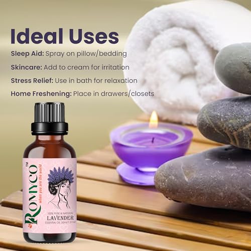 Image of Romyco Lavender Essential Oil 30ml for Relaxation & Sleep Support | Hair Care, Skin Care | Therapeutic Grade oil for Stress Relief | Aromatherapy & Diffuser Oil | Pure Natural Organic & Undiluted