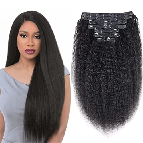 Sexycat Yaki Straight Hair Extensions Clip in 24 Inch 8Pcs 120g Clip in Hair Extensions Real Human Hair