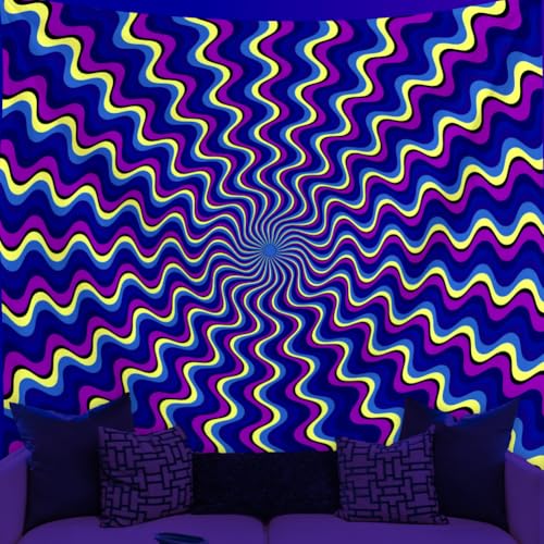 WEBEEDY Tapisserie Murale Psychédélique à Motifs Noirs Blacklight Trippy Lignes UV Esthétique Bohème Posters Blacklight Abstraits Toile de Fond Artistique...