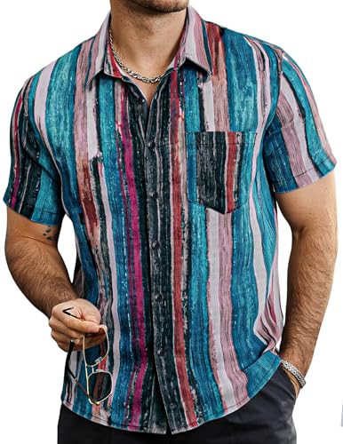 VATPAVE Mens Button Down Short Sleeve Shirt Summer Shirts 3XL GreenRed Gray