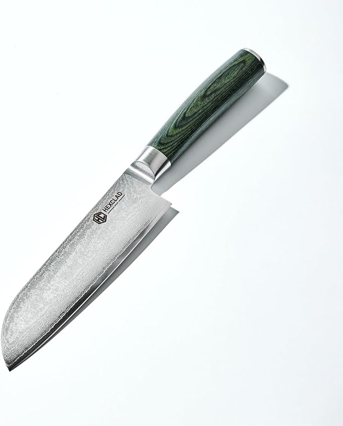 HexClad Santoku Knife, 7-Inch Japanese Damascus Stainless Steel Blade, Pakkawood