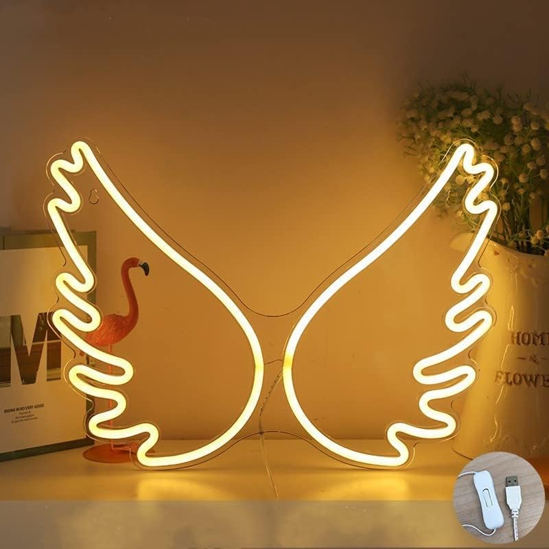 Neon Light Sign, LED Night Lights,Angel Wings Neon Signs,USB Powered Acrylic Neon Signs,for Girl Bedroom,Wedding Decor,Teenage Birthday’s Gift Home Party Decor (33 * 36.5cm, Warm colors)