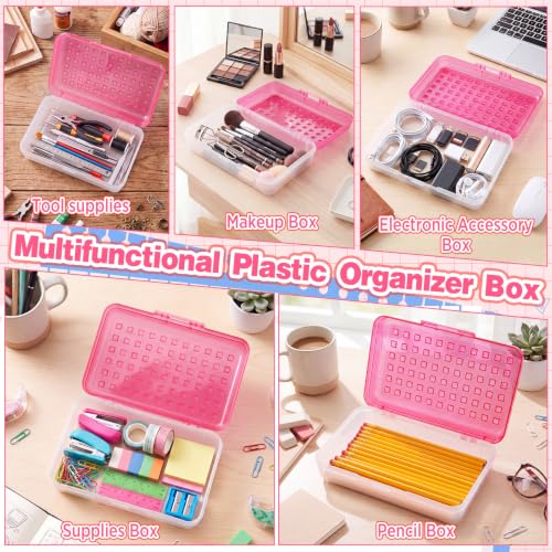 Image of Blulu 6 Pack Plastic Pencil Boxes Bulk Large Pencil Case,Pink | 8.5 x 5.5 x 2.4in, with Snap Lid, Large Capacity Pencils Holder for Organize and Carry, Watercolor Pens Stationery for Office