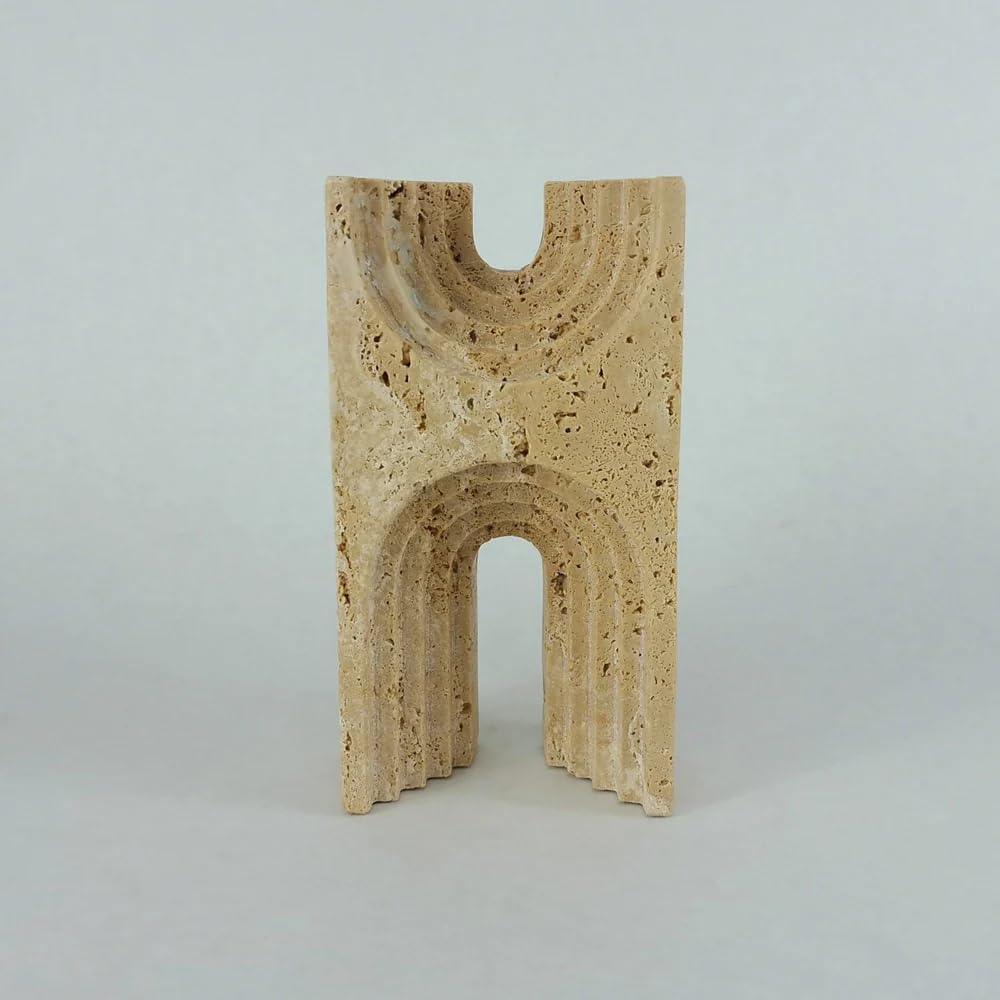 Maison & Werk Travertin Skulptur (12 × 22 × 7 cm) – Exklusives Dekoobjekt, Moderne abstrakte Marmor Design Figur für Fensterbank Deko, Wohnzimmer Modern & Deko Wohnzimmer