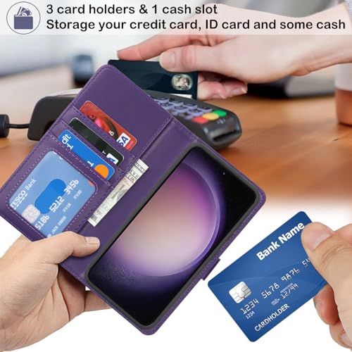 Image of Ｈａｖａｙａ for Samsung Galaxy S23 Wallet Case for Women magsafe Compatible Galaxy S23 Wallet case with Card Holder Detachable Magnetic flip Leather Cover-Deep Purple