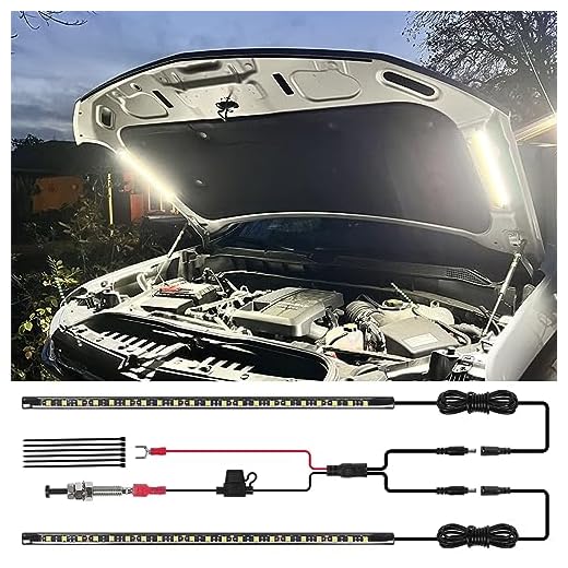 GreceYou 2-in-1 Under Hood LED Light Kit, Waterproof 12V Car LED Light Bar Car Underhood Work Lights with Automatic On/Off, 2pcs 36cm/14.17in 21LEDs Light Strip Kit, Universal Fits Any Vehicle