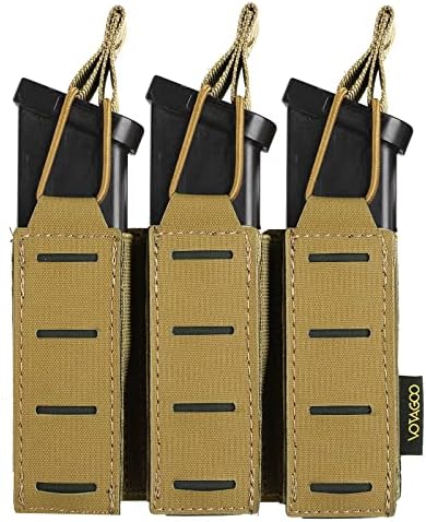 VOTAGOO Pistol Molle Mag Pouch Single Double Triple 9mm Tactical Magazine Holder for 40 Calibers Glock 1911 DD21 (Triple-Coyote Brown)