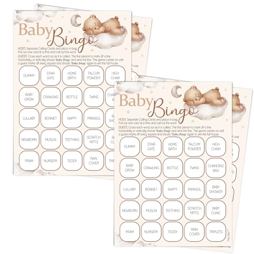 Pink Bee Parties (2 packs of) Bingo Baby Shower Game in Teddy Bear Theme - 40 Players