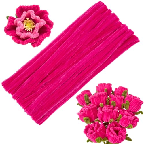 Image of 100 Pieces Pipe Cleaners Craft Chenille Stem Rose Red Pipe Cleaners | Fuzzy Sticks Pipe Cleaners for Crafts Festival Home Decorations