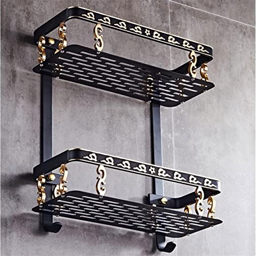 Estante de ducha de baño negro mate con soporte de pared 7