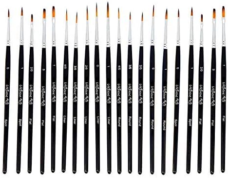Virtuous Arts Fine Paintbrushes, Handmade Detail Paint Brush Set - for Acrylic, Watercolor, Oil - Includes Deluxe Carry-Case (20 Pack)
