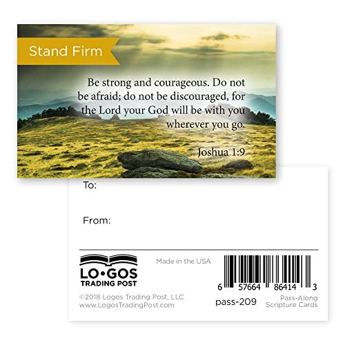 Pass It On Scripture Cards, Stand Firm, Joshua 1:9, Pack of 25 Inspirational Bible Verse Wallet Cards for Devotional, Bible Study, & Memorization, Small Christian Greetings for Encouragement