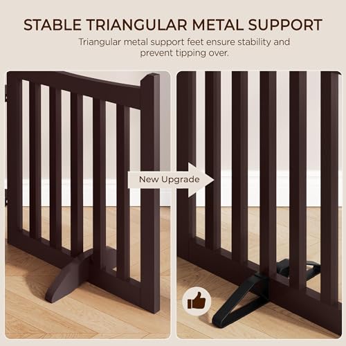 Image of Yaheetech Freestanding Wooden Dog Gate, 3-Panel 24in H Pet Barrier Espresso
