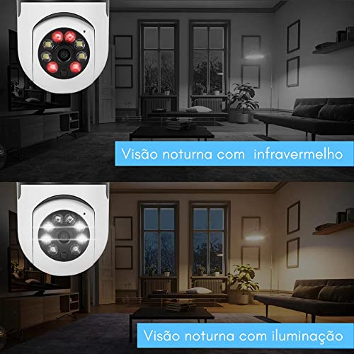 Câmera de Segurança Ip 360 Lâmpada Wifi Com Cartão de Memória 32gb, Infravermelho, Panorâmica, Girat