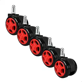 Kit 5 Rodízios para Cadeira Gamer e Escritório com Pino Padrão 11mm,Rodas em PU Antirrisco com Giro 360° e Instalação Simples (Vermelho)