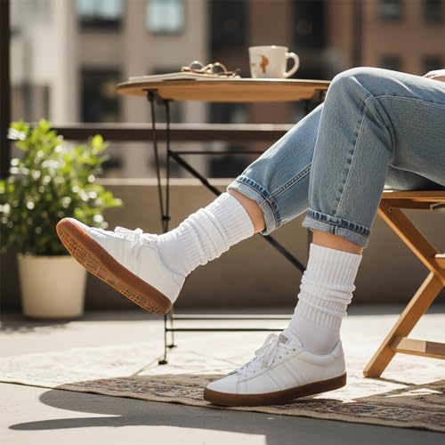 Image of 3 Pairs Slouch Socks for Women & Men, Ribbed Scrunch Crew Socks | 3-pair cotton-rich ribbed slouch socks for women and men, thick scrunch crew socks for boots, sneakers and lounging.