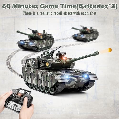 Supdex 1:18 RC Tank, 2.4Ghz Chinese 99 Main Remote Control Battle Tank, 15 Channel RC Vehicle Army Toy with Smoke, Light and Sound, Military Truck for Adults and Kids