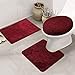 Bathroom Rug Set 3 Piece Shaggy Soft Non-Slip Bath Mats Solid Color Rectangular Floor Mat, U-Shaped Area Rug, Toilet Lid Cover (Red)