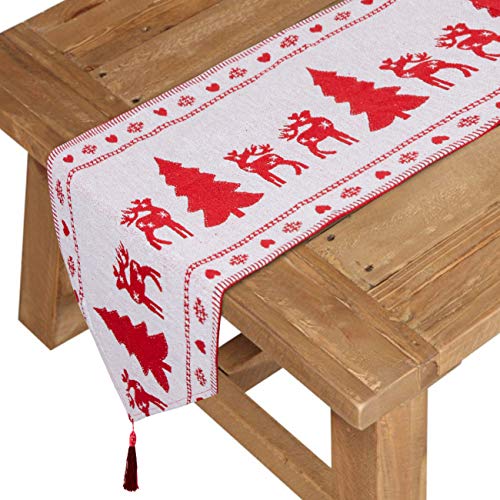 COSYLAND Camino de Mesa de Navidad Mantel Navideño, Corredores de Mesa de Algodón y Lino, Decoración del Hogar para Fiestas/Eventos/Comedor/Cenas Familiares/Bodas/Banquetes, 35x180cm Árbol de Navidad