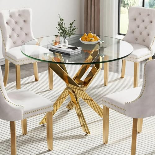 Modern Round Dining Table for 4, 36" Circle Glass Kitchen