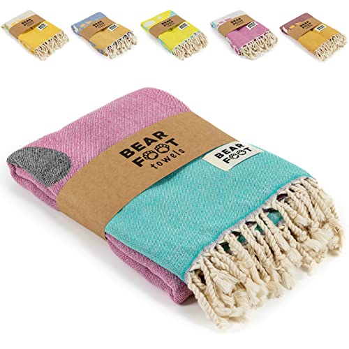 BEARFOOT XXL Strandtuch groß, Baumwolle Oeko-TEX®, 180x90cm, Handtuch Saunahandtuch Badetuch Hamamtuch, bunt, weich, leicht | Damen, Herren | Strand, Sauna (Watermelon-Red, 180x90cm)