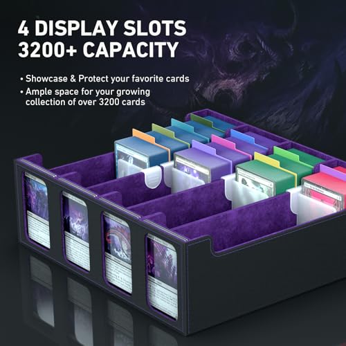 Image of 4-Row Trading Card Storage Box, Bulk Cards Case for 3200+ Mtg tcg Magic Playing Game Card Organizer, Commander Deck Box with 4 Supports & 24 Dividers & Strap