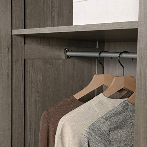 Image of Sauder Select Multipurpose Bedroom Armoire Wardrobe Closet Pantry Storage Cabinet with Storage Drawers and Hanging Rail, in Silver Sycamore