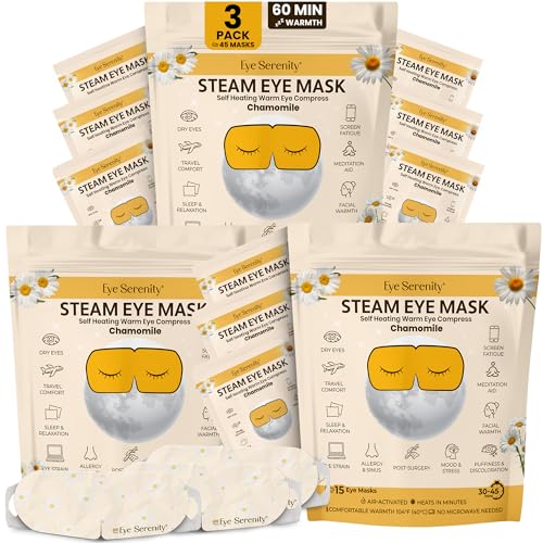 Image of Lure Essentials Steam Eye Mask, Heated Eye Mask, Self Heating Warm Compress for Dry Eyes, Fast Relief for Stye, Puffy Sensitive Eyes, Moist Heat, Relaxation Gifts for Women and Men - Chamomile
