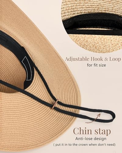 image for FURTALK Womens Sun Straw Hat Wide Brim UPF 80 Summer Hat Foldable Pack