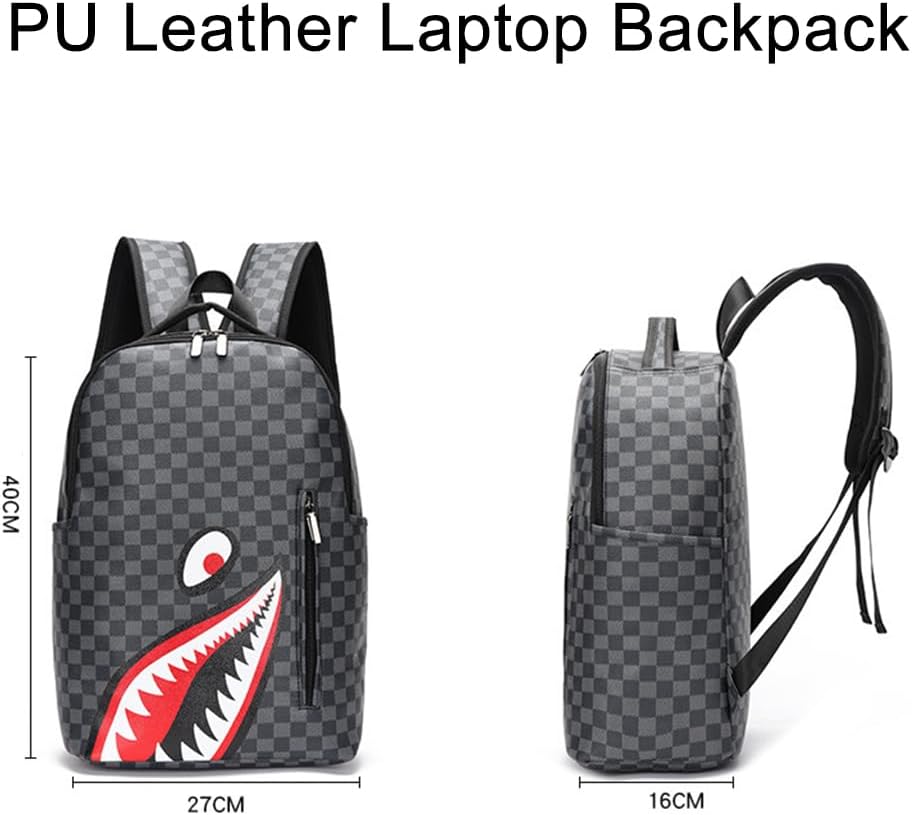 Classic Leather Backpack 16.5" Durable Laptop Backpack with Multiple Pockets (Black Circle, One Size)