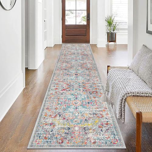 Pauwer Boho Hallway Runner Rug 2x10 Washable Entryway Area Rugs Non Slip Farmhouse Vintage Floor Mat Carpet Runner for Hallways Laundry Room Kitchen Bathroom Bedroom