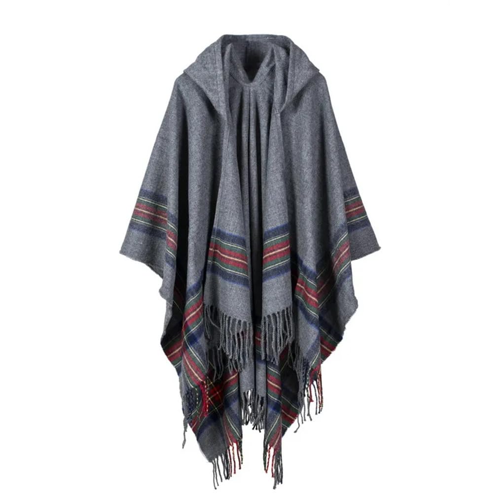 Dninmim Ponchos à capuche pour femme - Automne et hiver - En jacquard - Peut porter une cape chaude et allongée