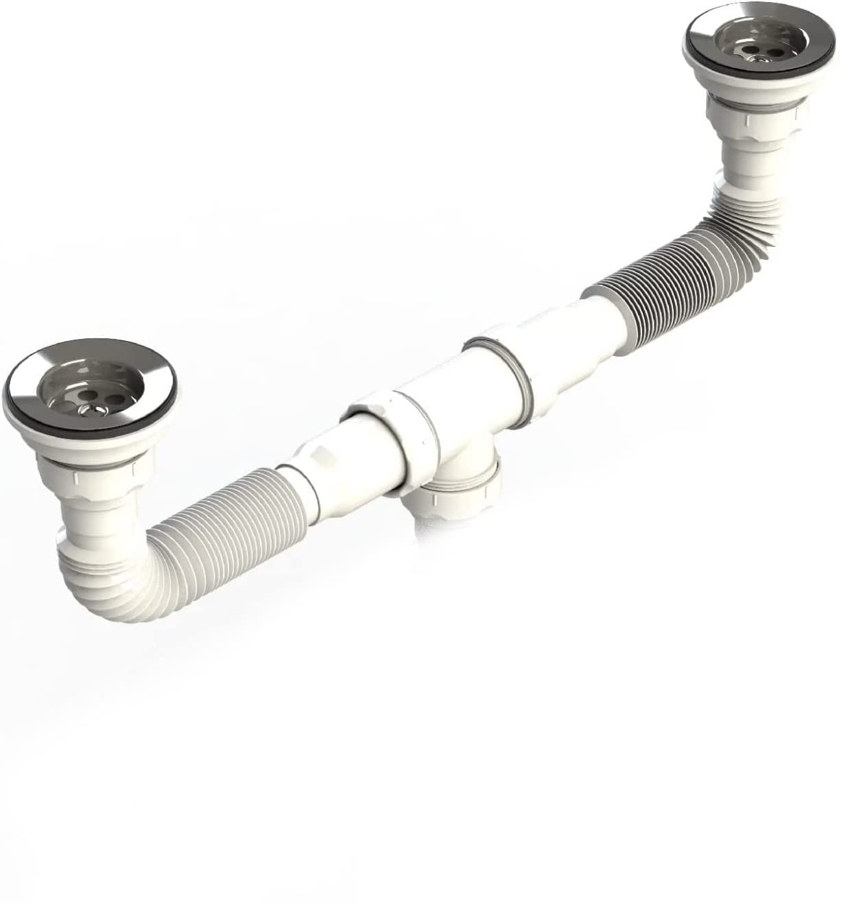 Uzman Sable Ø80 doble sifón con manguera flexible, doble conexión, desagüe de vaciado, doble fregadero, fregadero, sifón de sifón de lavabo, sitio de construcción, sanitario