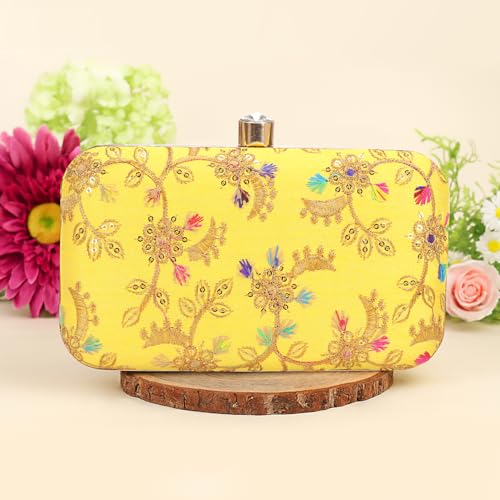 Image of LONGING TO BUY Hand Crafted Designer Box Clutch - Zari Embroidery For Women