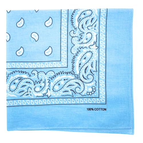 MDSTYLE 100% Cotton Bandana for Men & Women 22" x 22" Paisely Pattern Handkerchief Headband Scarf Dog (Light Blue)