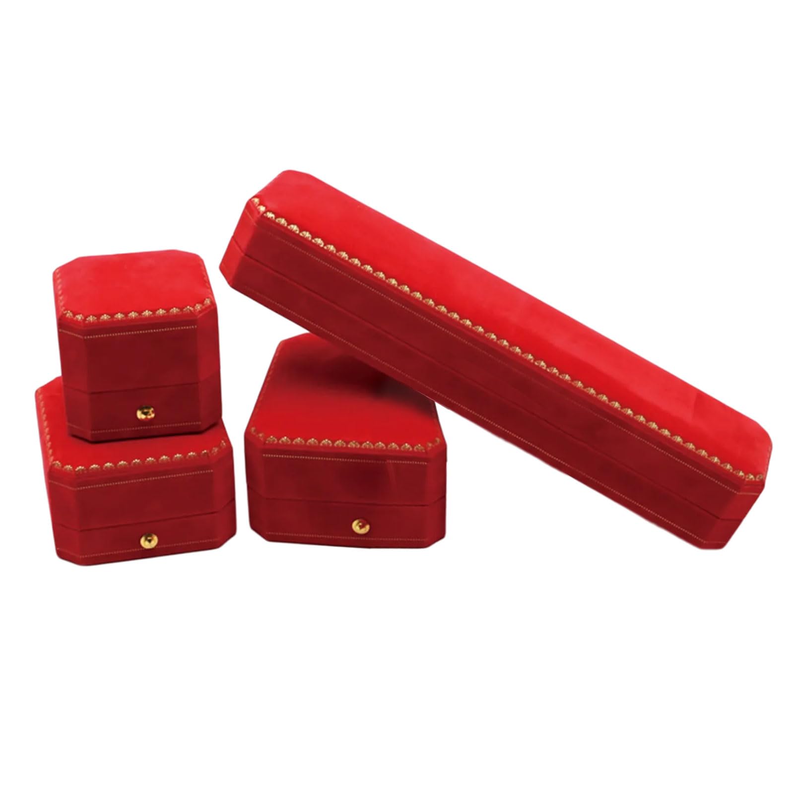 Boîte à bijoux octogonale en velours pour accessoires de mariage de luxe