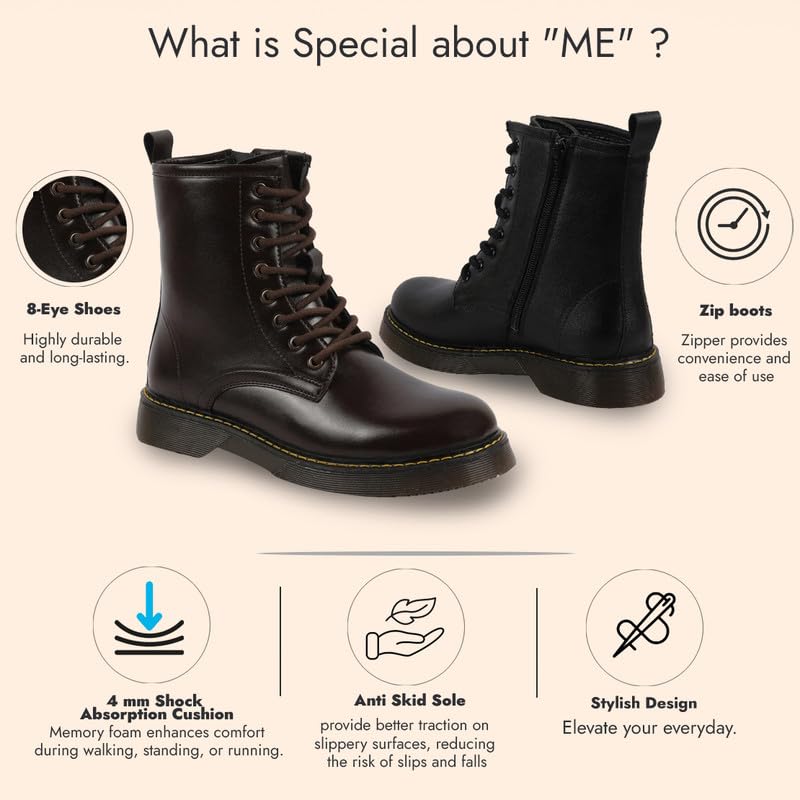 Image of FAUSTO Women's Classic High Ankle 8-Eye Lace Up Casual Long Boots For Travelling|Trekking|Winter