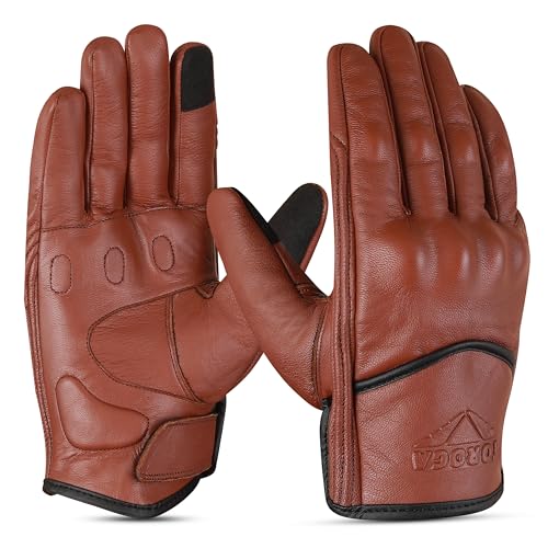 Guantes de moto TOROGA, guantes de motocicleta de cuero para hombre con pantalla táctil (Marrón silla, extragrande)
