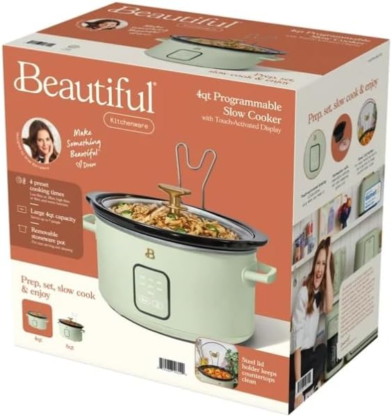 Drew Barrymore Qt Slow Cooker with Touch-Activated Display, Sage Green