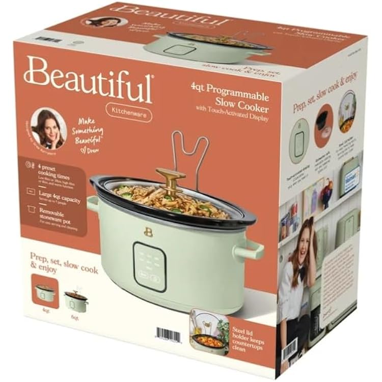 Drew Barrymore Qt Slow Cooker with Touch-Activated Display, Sage Green