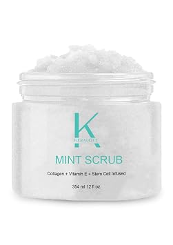 Keralove Scrub with Collagen and Stem Cells 12 oz - Exfoliating Himalayan Salt Scrub for Cellulite - Deep Cleansing for Acne, Scars, Wrinkles - Moisturizes Skin 12, Mint
