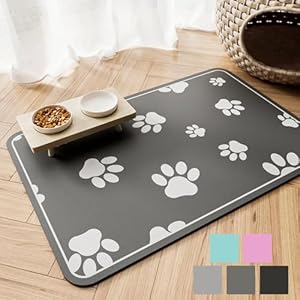 JUCFHY Pet Feeding Mat Absorbent Dog Food Mat No Stains Waterproof Dog Mat for Food and Water, Easy Clean Dog Bowl Mat Puppy Supplies Dog Accessories & Products, Dark Grey, 19”×12”