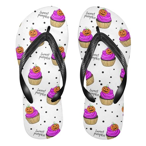 Burbuja Cute Halloween Cupcakes Flip Flops for Women Men, Soft Thong Sandals Rubber Slippers for Pool Beach Essentials