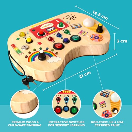 Image of Record Pod Busy Board with Sound Recording for Toddlers (2-5 Years) | Montessori Learning Toy for Speech Development | Interactive Sound & Light Toy | Alphabet, Numbers & Days Songs