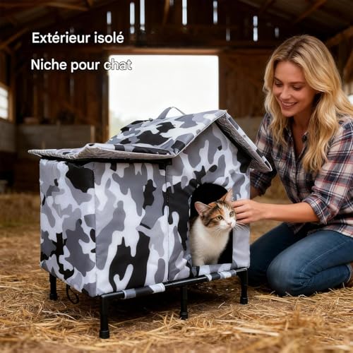 Abri pour chat extérieur étanche avec isolation vent et pluie au sol - 4