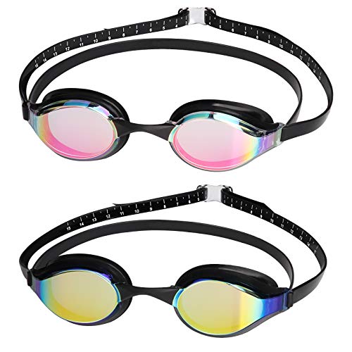 Eversport Adult Swim Goggles Anti Fog For Women Men Youth, Uv Protection Racing Swimming Goggles No Leak Racing Mirrored Triathlon Pool Water Goggles 3 Sizes Nose Bridges Adjustable Straps With Scale #TOP8