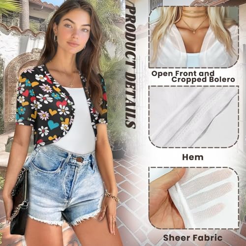 Image of Womens Short Sleeve Bolero Shrug Open Front Knit Cropped Cardigan Shoulder Cover for Dress Cute Casual Knit Cover Up