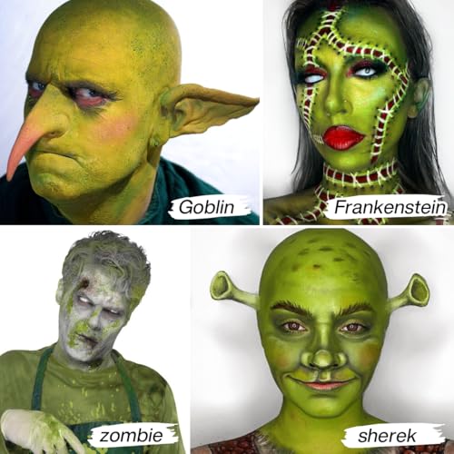 Olive Green Face Body Paint, Witch Green Full-Coverage Cream to Powder Makeup Foundation, Non-Toxic Face Painting for Christmas Makeup Halloween Frankenstein,Hulk Hunting,St. Patrick\'s Day, Cos Makeup - Thumbnail 4