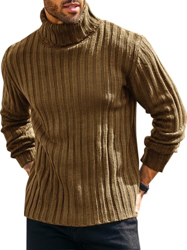 Runcati Mens Chunky Turtleneck Sweaters Cable Knitted Casual Slim Fit Fall Winter Warm Pullover Sweater