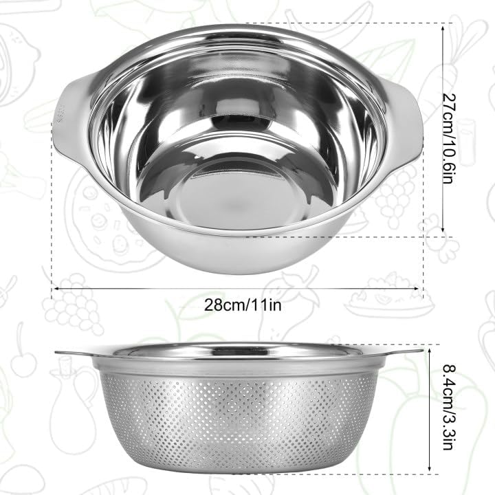 Miniatura 2 de Colador microporoso de acero inoxidable para cocina, gran capacidad de 4.5 cuartos de galón, colador y cuenco, juego de dos, cesta de drenaje de